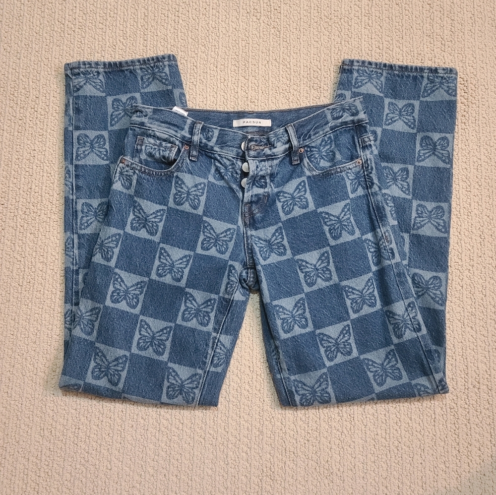 Pacsun low rise straight butterfly jeans with button fly and split hem